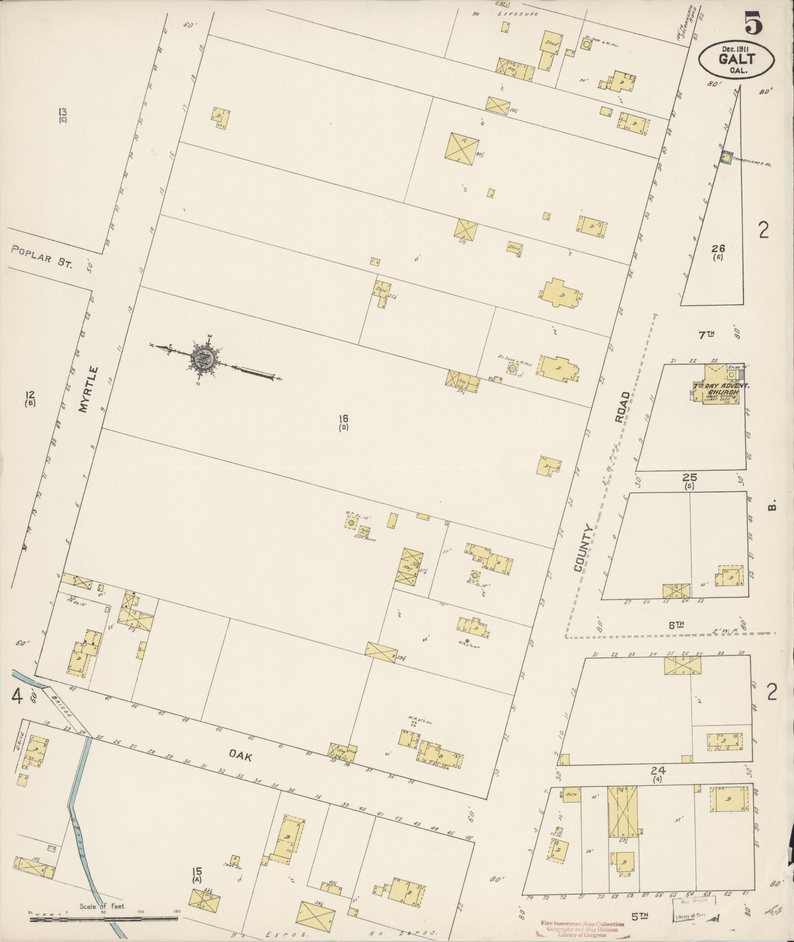 Sanborn Fire Insurance Map from Galt, Sacramento County, California (1911), Sheet #0005 - Historic Sanborn Fire Insurance Map Print, vintage old map wall art, antique decor, genealogy gift, California California map