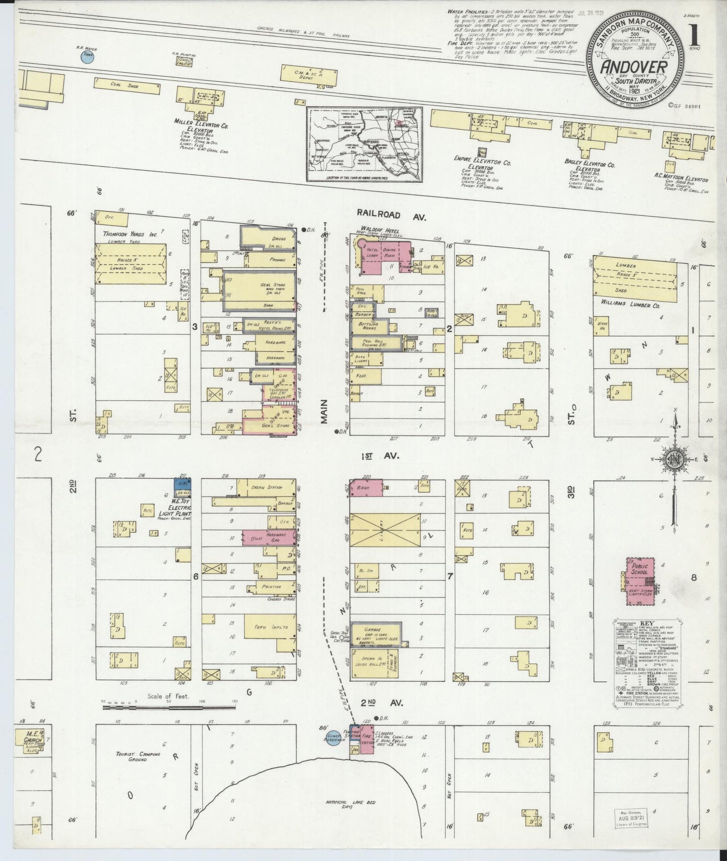 Sanborn Fire Insurance Map from Andover, Day County, South Dakota (1921), Sheet #0001 - Historic Sanborn Fire Insurance Map Print, vintage old map wall art, antique decor, genealogy gift, South Dakota South Dakota map