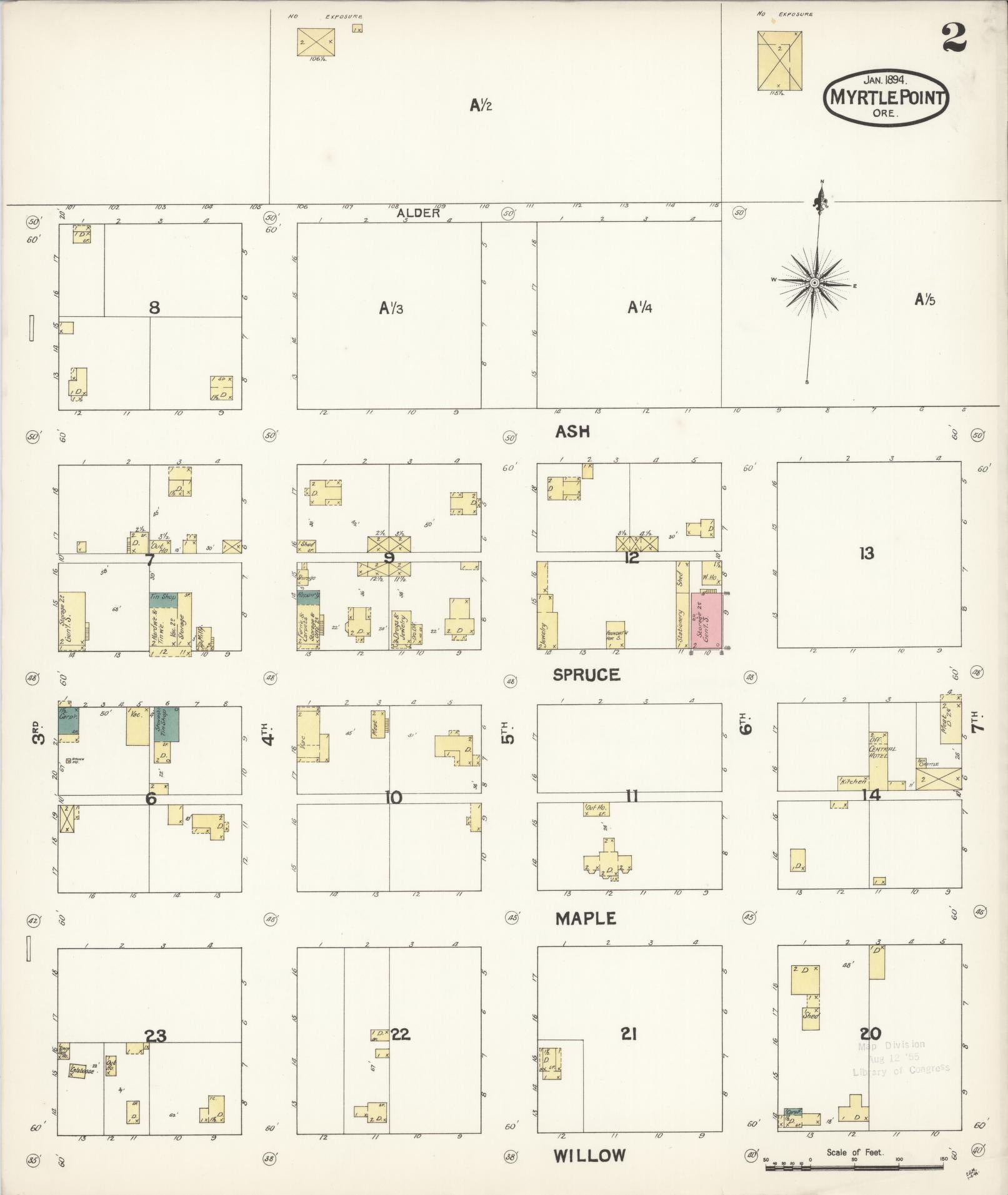 Sanborn Fire Insurance Map from Myrtle Point, Coos County, Oregon (1894), Sheet #0002 - Historic Sanborn Fire Insurance Map Print, vintage old map wall art, antique decor, genealogy gift, Oregon Oregon map