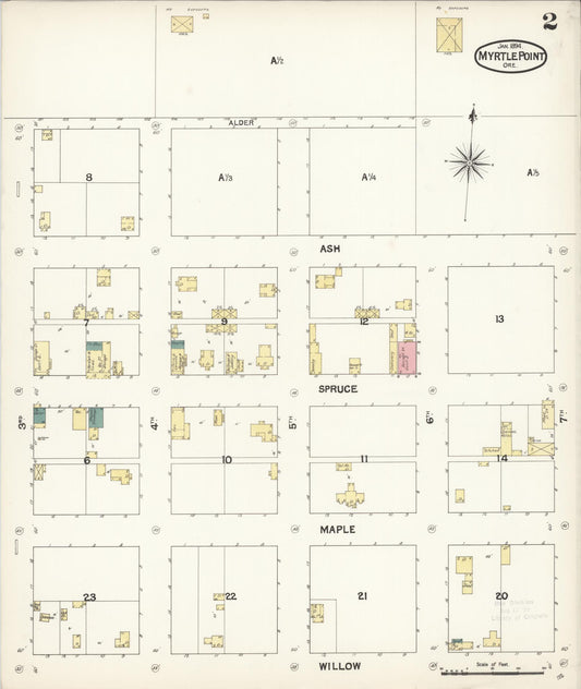 Sanborn Fire Insurance Map from Myrtle Point, Coos County, Oregon (1894), Sheet #0002 - Historic Sanborn Fire Insurance Map Print, vintage old map wall art, antique decor, genealogy gift, Oregon Oregon map