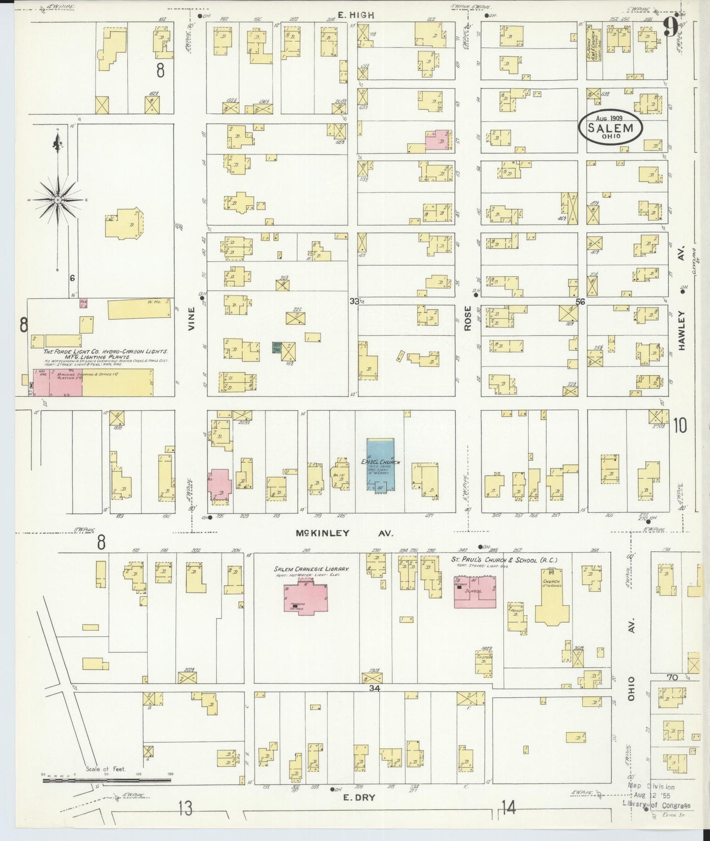 Sanborn Fire Insurance Map from Salem, Columbiana County, Ohio (1909), Sheet #0009 - Complete Map Set gallery image, historic Sanborn map, vintage wall art, Ohio Ohio