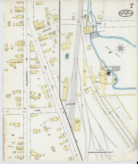 Sanborn Fire Insurance Map from Emporium, Cameron County, Pennsylvania (1892), Sheet #0007 - Historic Sanborn Fire Insurance Map Print, vintage old map wall art, antique decor, genealogy gift, Pennsylvania Pennsylvania map