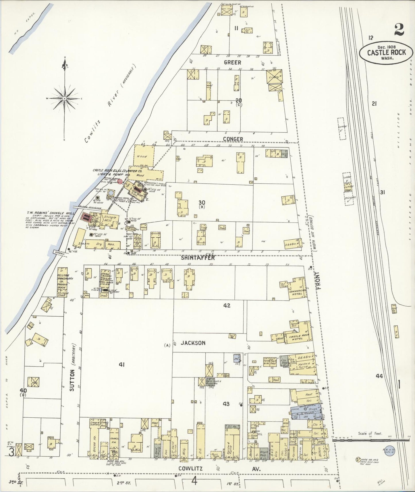 Sanborn Fire Insurance Map from Castle Rock, Cowlitz County, Washington (1908), Sheet #0002 - Complete Map Set gallery image, historic Sanborn map, vintage wall art, Washington Washington