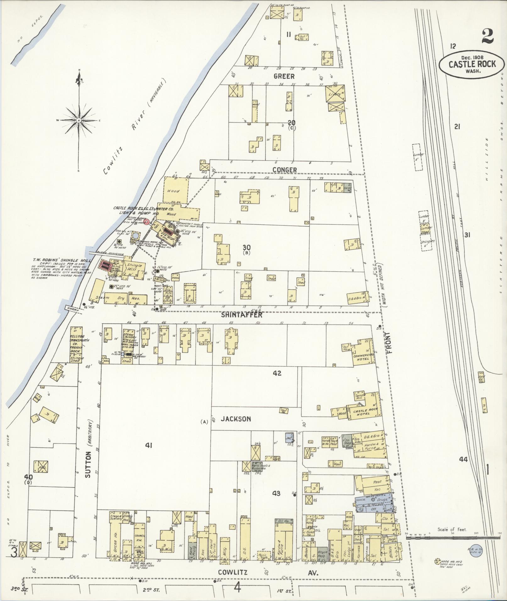 Sanborn Fire Insurance Map from Castle Rock, Cowlitz County, Washington (1908), Sheet #0002 - Complete Map Set gallery image, historic Sanborn map, vintage wall art, Washington Washington