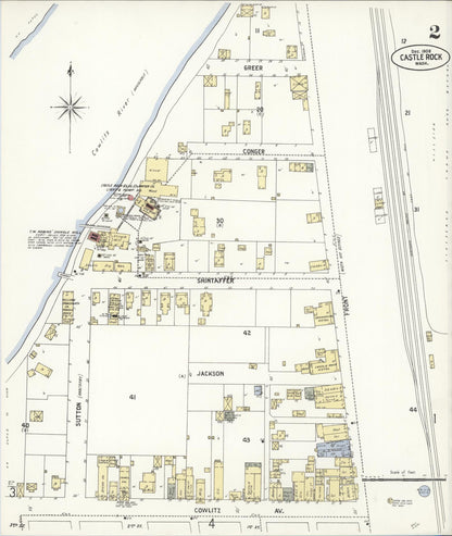 Sanborn Fire Insurance Map from Castle Rock, Cowlitz County, Washington (1908), Sheet #0002 - Complete Map Set gallery image, historic Sanborn map, vintage wall art, Washington Washington