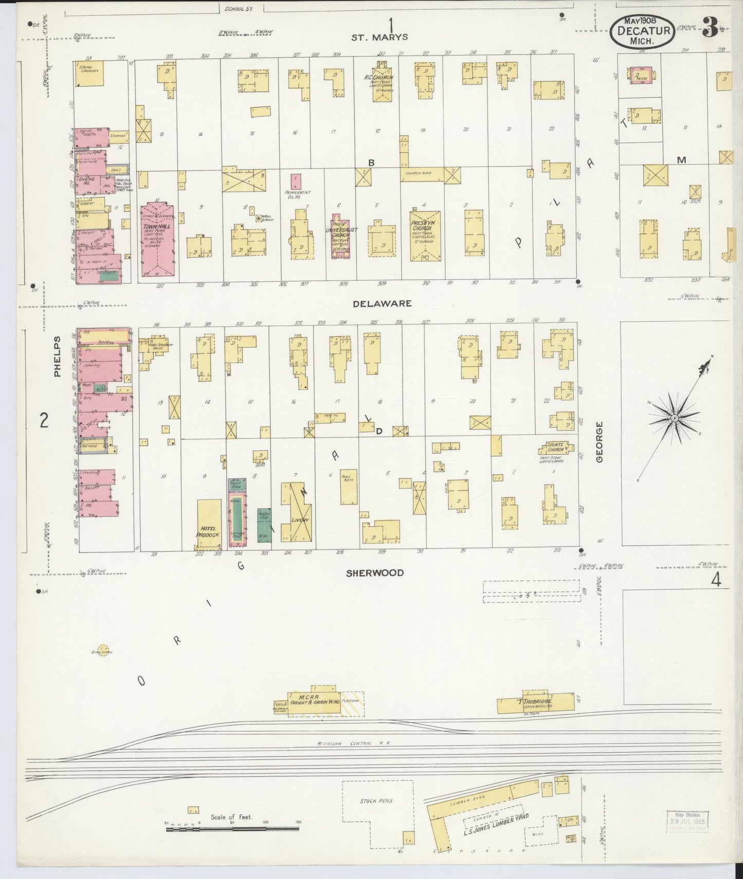 Sanborn Fire Insurance Map from Decatur, Van Buren County, Michigan (1908), Sheet #0003 - Complete Map Set gallery image, historic Sanborn map, vintage wall art, Michigan Michigan