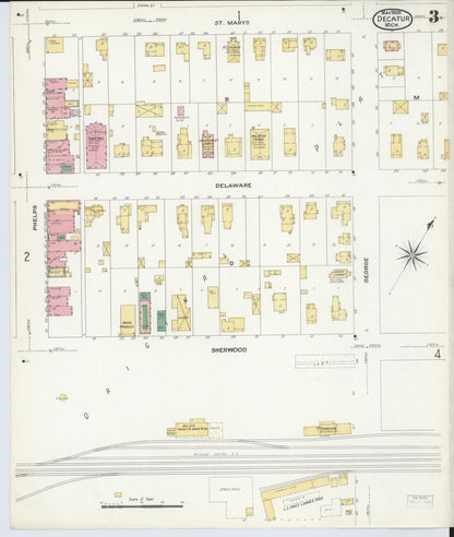 Sanborn Fire Insurance Map from Decatur, Van Buren County, Michigan (1908), Sheet #0003 - Complete Map Set gallery image, historic Sanborn map, vintage wall art, Michigan Michigan