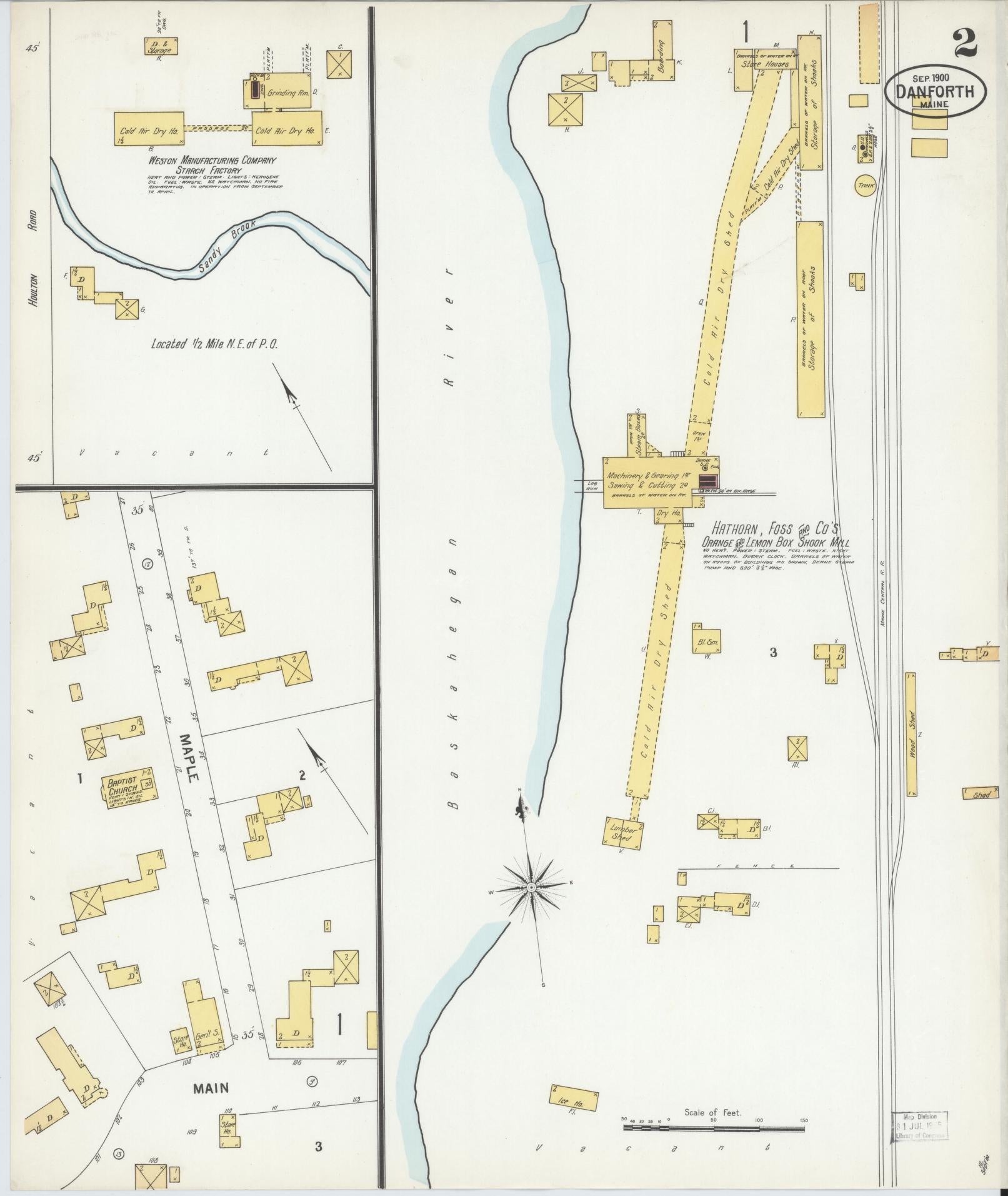 Sanborn Fire Insurance Map from Danforth, Washignton County, Maine (1900), Sheet #0002 - Historic Sanborn Fire Insurance Map Print, vintage old map wall art, antique decor, genealogy gift, Maine Maine map