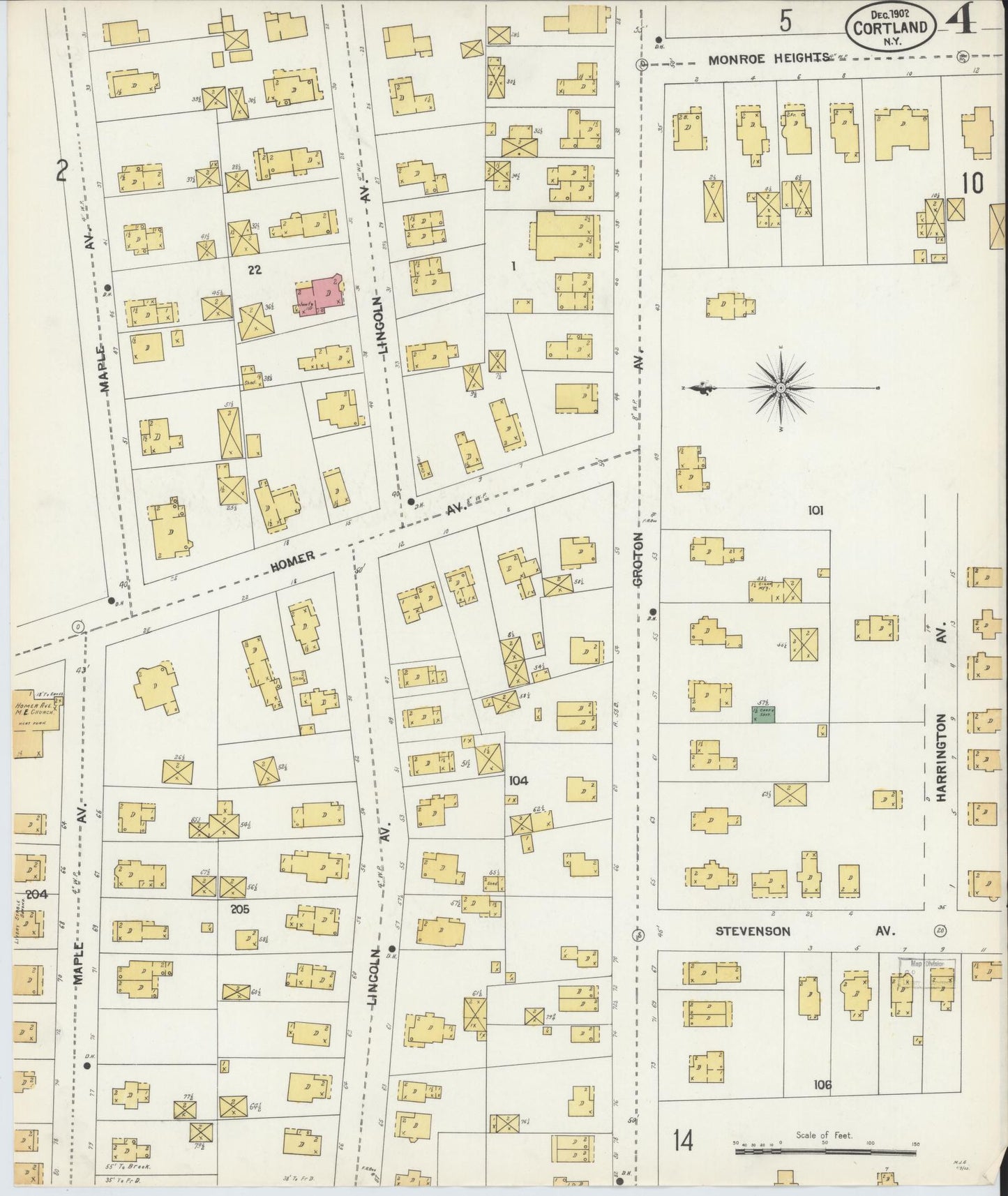 Sanborn Fire Insurance Map from Cortland, Cortland County, New York (1902), Sheet #0004 - Complete Map Set gallery image, historic Sanborn map, vintage wall art, New York New York