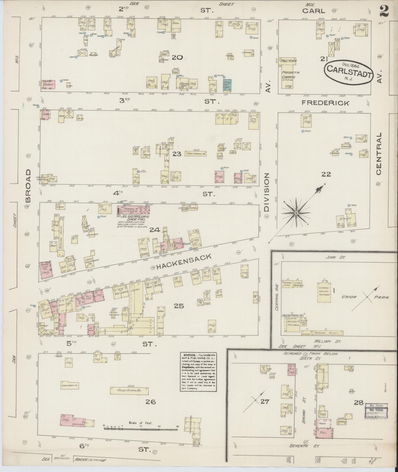 Sanborn Fire Insurance Map from Carlstadt, Bergen County, New Jersey (1884), Sheet #0002 - Complete Map Set gallery image, historic Sanborn map, vintage wall art, New Jersey New Jersey