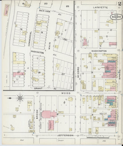 Sanborn Fire Insurance Map from Neosho, Newton County, Missouri (1891), Sheet #0002 - Historic Sanborn Fire Insurance Map Print, vintage old map wall art, antique decor, genealogy gift, Missouri Missouri map