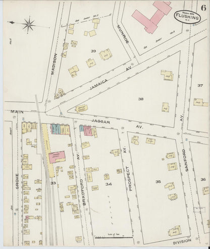 Sanborn Fire Insurance Map from Flushing, Queens County, New York (1886), Sheet #0006 - Historic Sanborn Fire Insurance Map Print, vintage old map wall art, antique decor, genealogy gift, New York New York map
