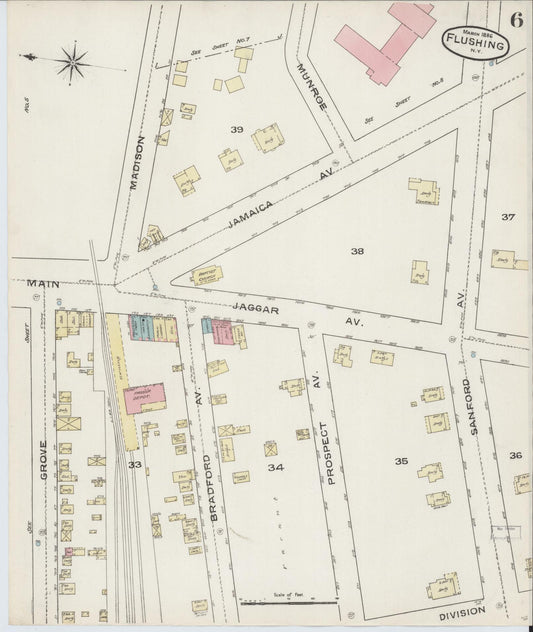 Sanborn Fire Insurance Map from Flushing, Queens County, New York (1886), Sheet #0006 - Historic Sanborn Fire Insurance Map Print, vintage old map wall art, antique decor, genealogy gift, New York New York map