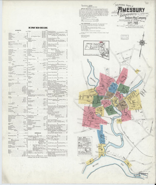 Sanborn Fire Insurance Map from Amesbury, Essex County, Massachusetts (1918), Sheet #0001 - Complete Map Set gallery image, historic Sanborn map, vintage wall art, Massachusetts Massachusetts