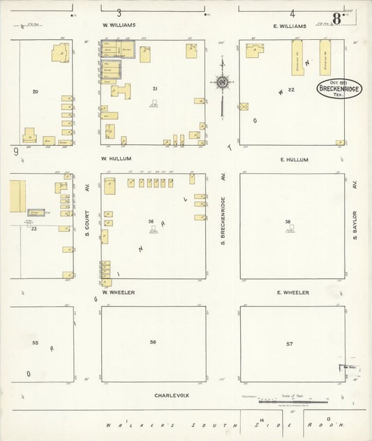 Sanborn Fire Insurance Map from Breckenridge, Stephens County, Texas (1921), Sheet #0008 - Historic Sanborn Fire Insurance Map Print, vintage old map wall art, antique decor, genealogy gift, Texas Texas map