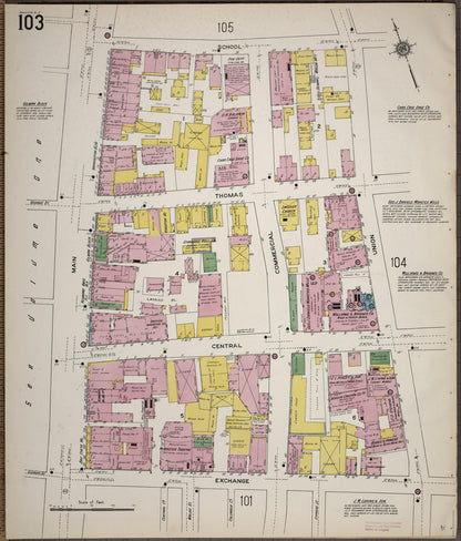 Sanborn Fire Insurance Map from Worcester, Worcester County, Massachusetts (1910), Sheet #0103 - Historic Sanborn Fire Insurance Map Print, vintage old map wall art, antique decor, genealogy gift, Massachusetts Massachusetts map