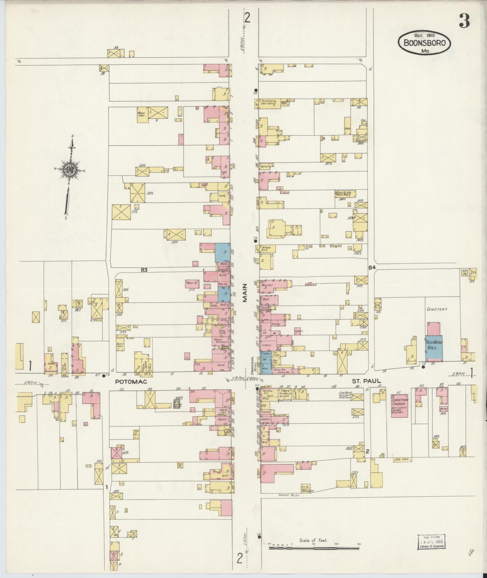 Washington, Maryland - 1910 - Sanborn Fire Insurance Map, Sheet #0003 - Historic Sanborn Fire Insurance Map Print, Washington Maryland 1910 0003 vintage old map wall art