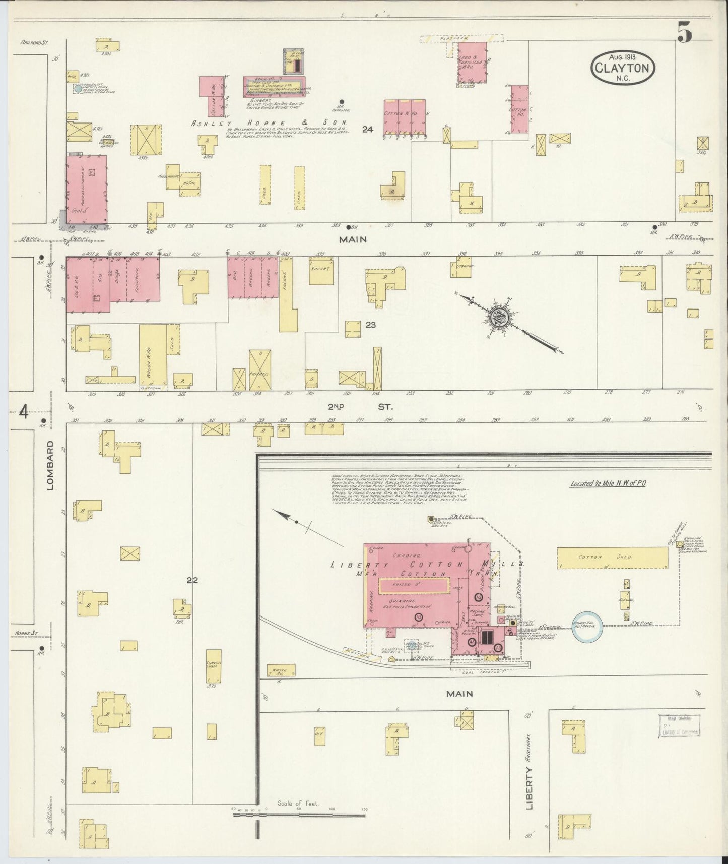 Sanborn Fire Insurance Map from Clayton, Johnston County, North Carolina (1913), Sheet #0005 - Complete Map Set gallery image, historic Sanborn map, vintage wall art, North Carolina North Carolina