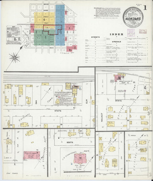 Sanborn Fire Insurance Map from Nokomis, Montgomery County, Illinois (1906), Sheet #0001 - Historic Sanborn Fire Insurance Map Print, vintage old map wall art, antique decor, genealogy gift, Illinois Illinois map