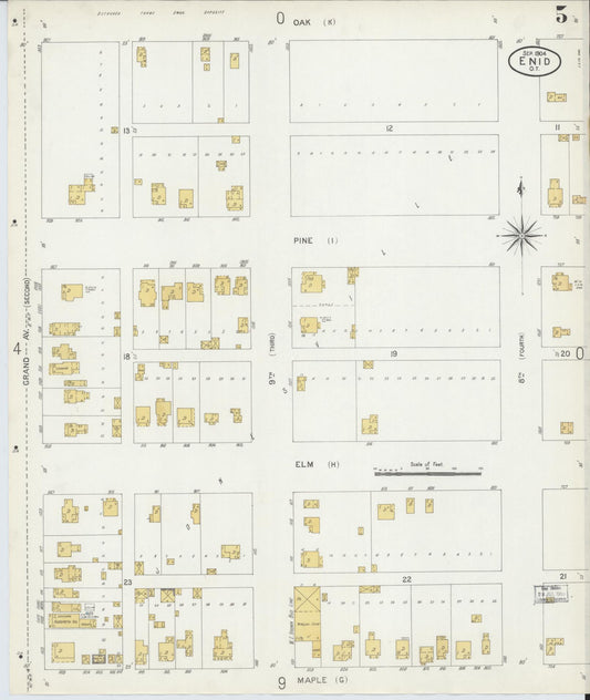Sanborn Fire Insurance Map from Enid, Garfield County, Oklahoma (1904), Sheet #0005 - Historic Sanborn Fire Insurance Map Print, vintage old map wall art, antique decor, genealogy gift, Oklahoma Oklahoma map
