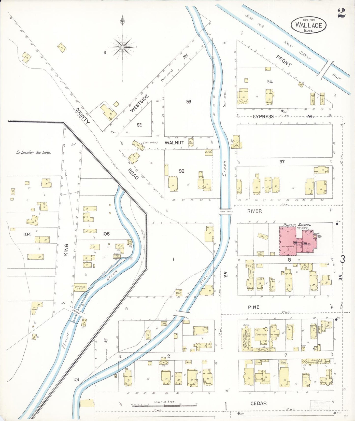 Sanborn Fire Insurance Map from Wallace, Shoshone County, Idaho (1901), Sheet #0002 - Historic Sanborn Fire Insurance Map Print, vintage old map wall art, antique decor, genealogy gift, Idaho Idaho map