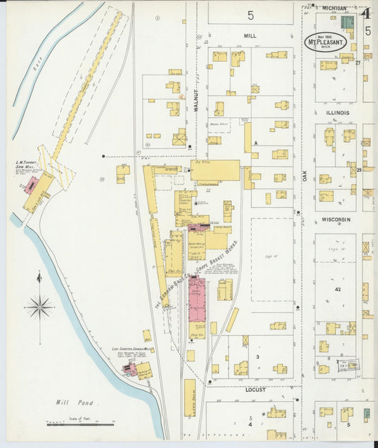 Sanborn Fire Insurance Map from Mount Pleasant, Isabella County, Michigan (1900), Sheet #0004 - Historic Sanborn Fire Insurance Map Print, vintage old map wall art, antique decor, genealogy gift, Michigan Michigan map