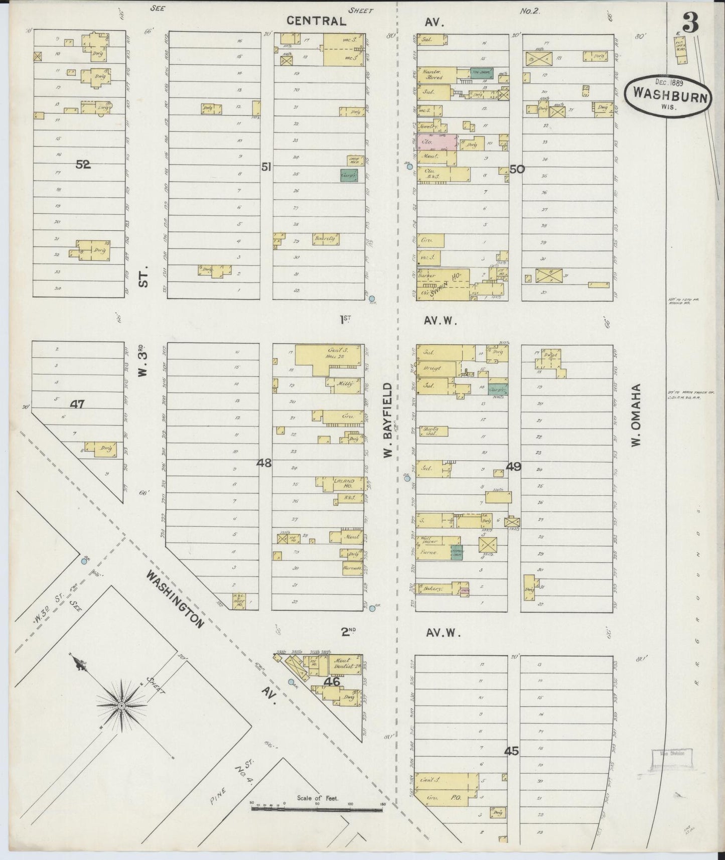 Sanborn Fire Insurance Map from Washburn, Bayfield County, Wisconsin (1889), Sheet #0003 - Historic Sanborn Fire Insurance Map Print, vintage old map wall art, antique decor, genealogy gift, Wisconsin Wisconsin map