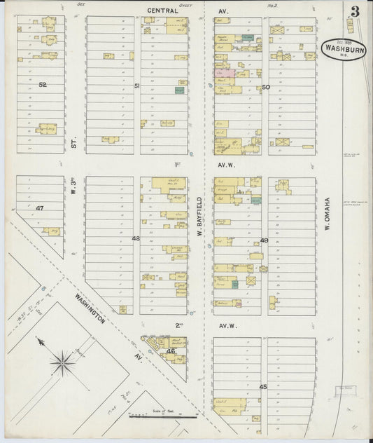 Sanborn Fire Insurance Map from Washburn, Bayfield County, Wisconsin (1889), Sheet #0003 - Historic Sanborn Fire Insurance Map Print, vintage old map wall art, antique decor, genealogy gift, Wisconsin Wisconsin map