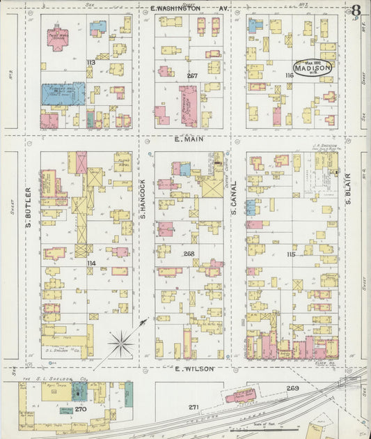 Sanborn Fire Insurance Map from Madison, Dane County, Wisconsin (1892), Sheet #0008 - Historic Sanborn Fire Insurance Map Print, vintage old map wall art, antique decor, genealogy gift, Wisconsin Wisconsin map