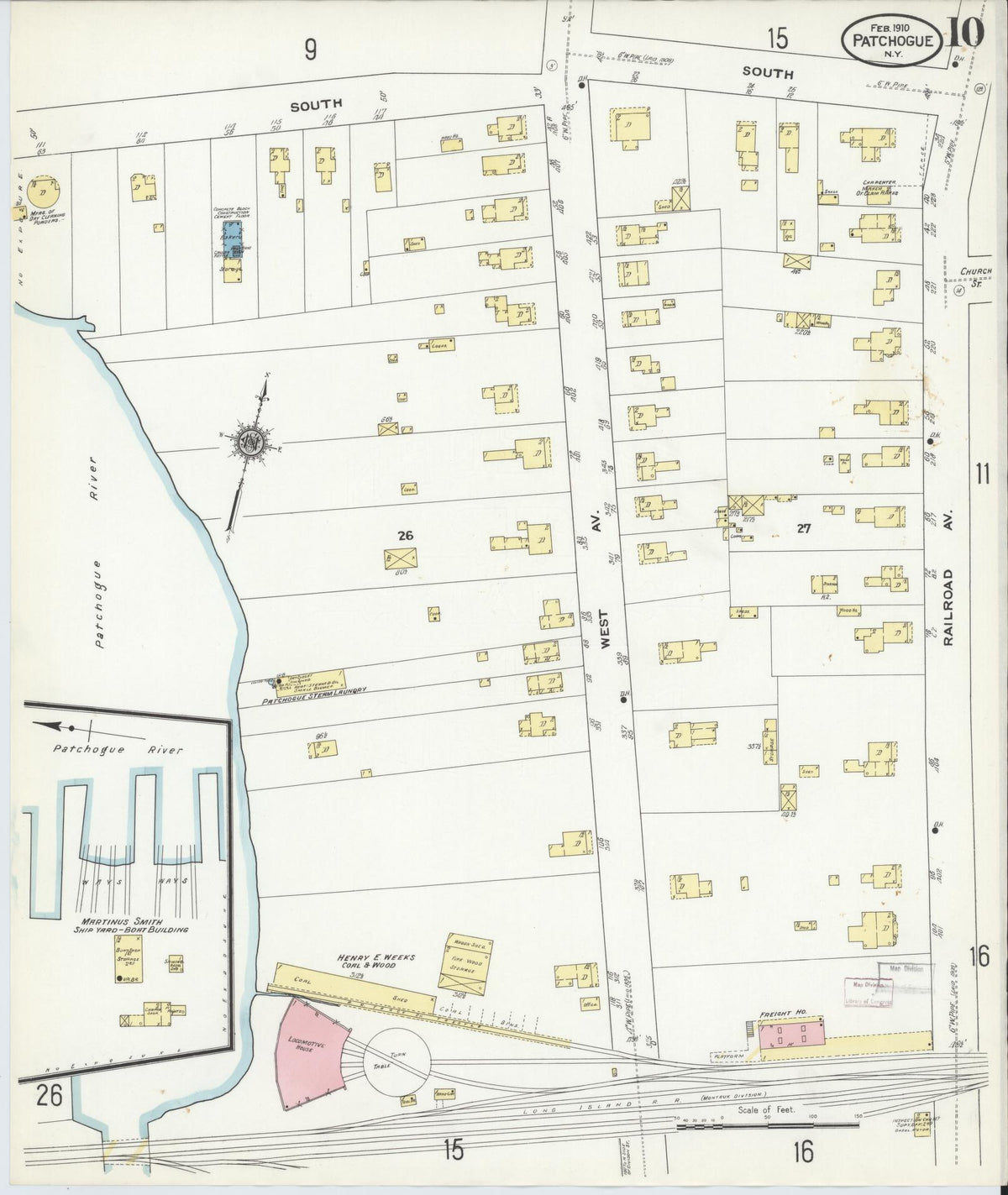 Sanborn Fire Insurance Map from Patchogue, Suffolk County, New York (1910), Sheet #0010 - Complete Map Set gallery image, historic Sanborn map, vintage wall art, New York New York