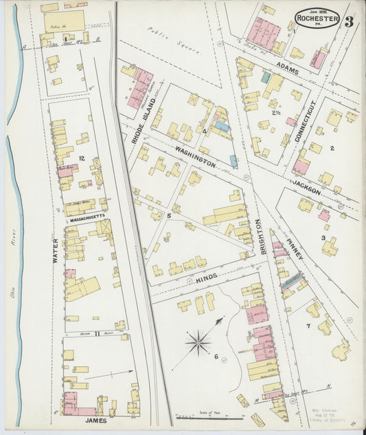 Sanborn Fire Insurance Map from Rochester, Beaver County, Pennsylvania (1892), Sheet #0003 - Historic Sanborn Fire Insurance Map Print, vintage old map wall art, antique decor, genealogy gift, Pennsylvania Pennsylvania map