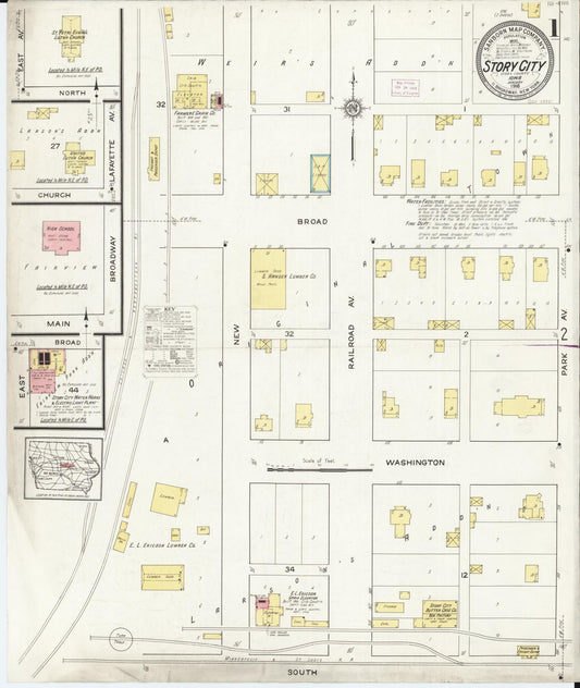 Sanborn Fire Insurance Map from Story City, Story County, Iowa (1916), Sheet #0001 - Historic Sanborn Fire Insurance Map Print, vintage old map wall art