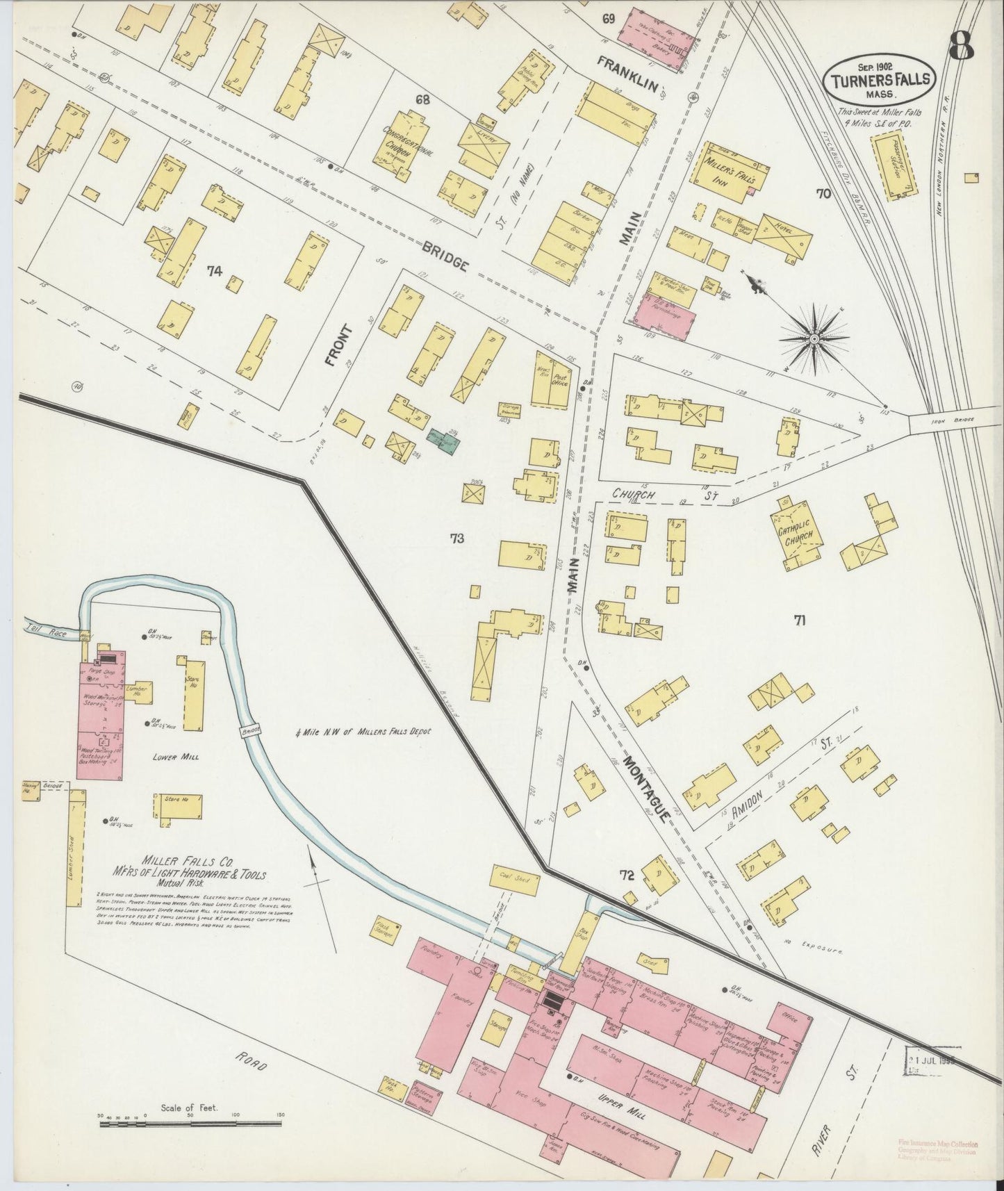 Sanborn Fire Insurance Map from Turners Falls, Franklin County, Massachusetts (1902), Sheet #0008 - Complete Map Set gallery image, historic Sanborn map, vintage wall art, Massachusetts Massachusetts
