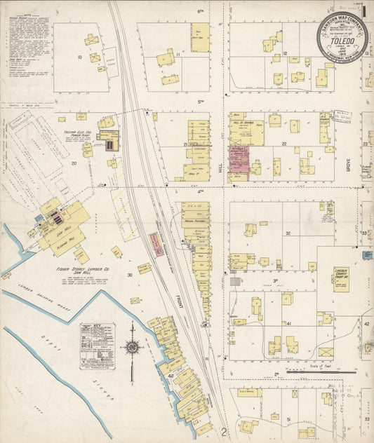 Sanborn Fire Insurance Map from Toledo, Lincoln County, Oregon (1919), Sheet #0001 - Historic Sanborn Fire Insurance Map Print, vintage old map wall art, antique decor, genealogy gift, Oregon Oregon map