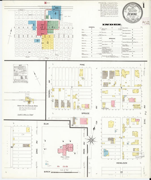 Sanborn Fire Insurance Map from Deming, Luna County, New Mexico (1908), Sheet #0001 - Historic Sanborn Fire Insurance Map Print, vintage old map wall art, antique decor, genealogy gift, New Mexico New Mexico map