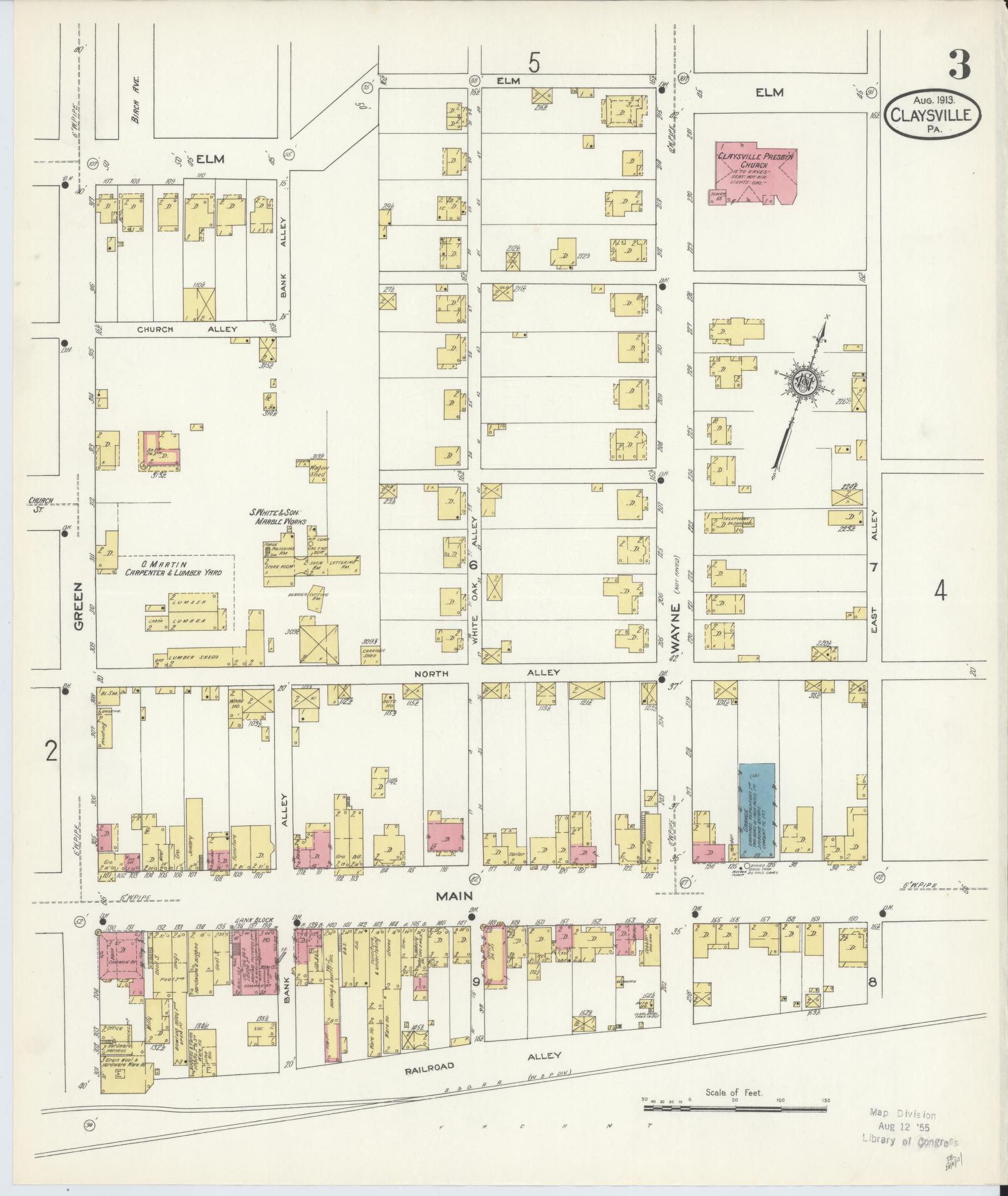 Sanborn Fire Insurance Map from Claysville, Washington County, Pennsylvania (1913), Sheet #0003 - Historic Sanborn Fire Insurance Map Print, vintage old map wall art, antique decor, genealogy gift, Pennsylvania Pennsylvania map