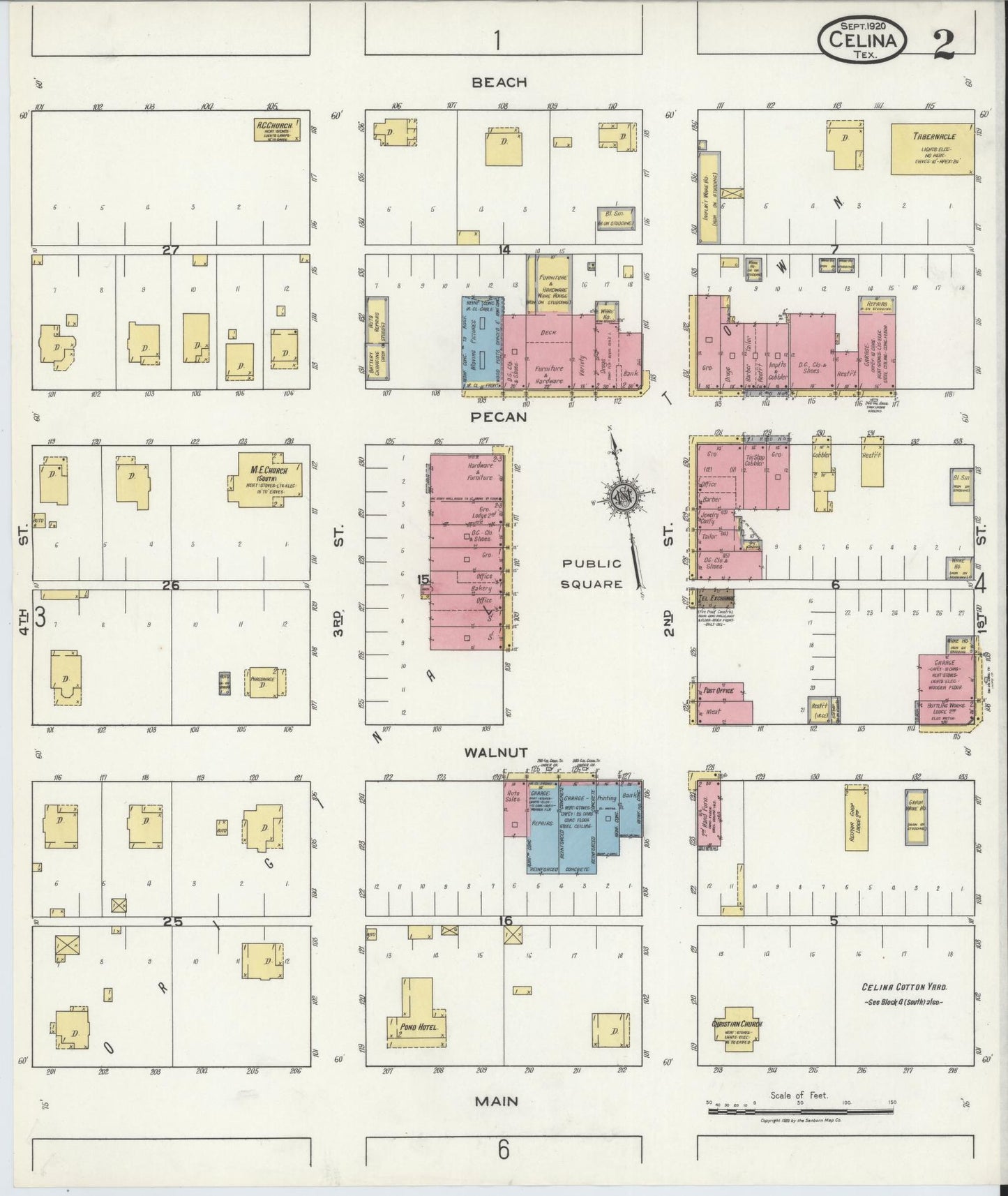 Sanborn Fire Insurance Map from Celina, Collin County, Texas (1920), Sheet #0002 - Complete Map Set gallery image, historic Sanborn map, vintage wall art, Texas Texas