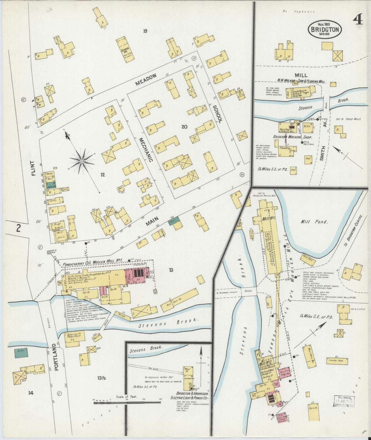 Sanborn Fire Insurance Map from Bridgton, Cumberland County, Maine (1901), Sheet #0004 - Historic Sanborn Fire Insurance Map Print, vintage old map wall art, antique decor, genealogy gift, Maine Maine map