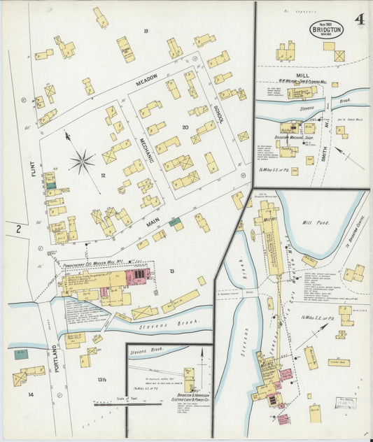 Sanborn Fire Insurance Map from Bridgton, Cumberland County, Maine (1901), Sheet #0004 - Historic Sanborn Fire Insurance Map Print, vintage old map wall art, antique decor, genealogy gift, Maine Maine map