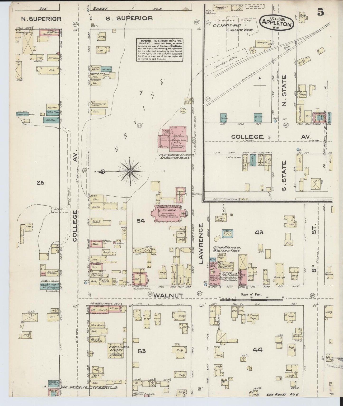 Sanborn Fire Insurance Map from Appleton, Outagamie County, Wisconsin (1883), Sheet #0005 - Complete Map Set gallery image, historic Sanborn map, vintage wall art, Wisconsin Wisconsin