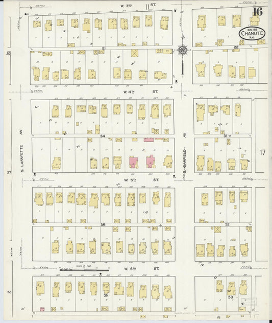 Sanborn Fire Insurance Map from Chanute, Neosho County, Kansas (1916), Sheet #0016 - Historic Sanborn Fire Insurance Map Print, vintage old map wall art, antique decor, genealogy gift, Kansas Kansas map