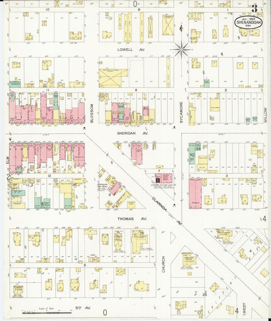 Sanborn Fire Insurance Map from Shenandoah, Page County, Iowa (1899), Sheet #0003 - Historic Sanborn Fire Insurance Map Print, vintage old map wall art