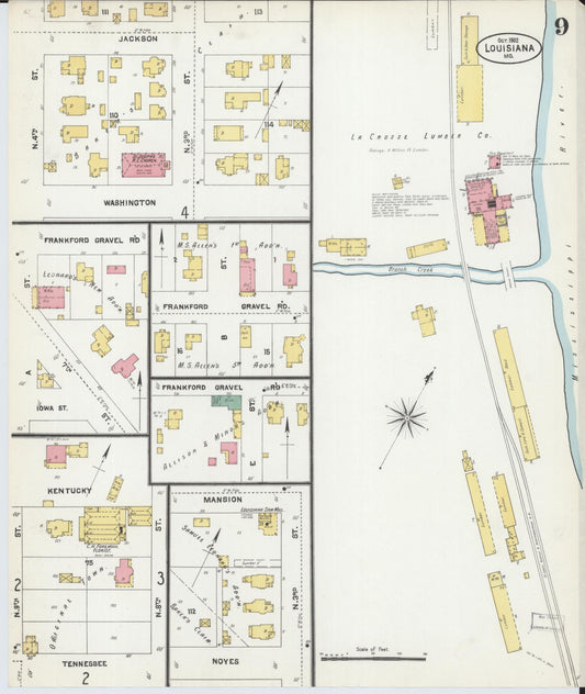 Sanborn Fire Insurance Map from Louisiana, Pike County, Missouri (1902), Sheet #0009 - Historic Sanborn Fire Insurance Map Print, vintage old map wall art, antique decor, genealogy gift, Missouri Missouri map