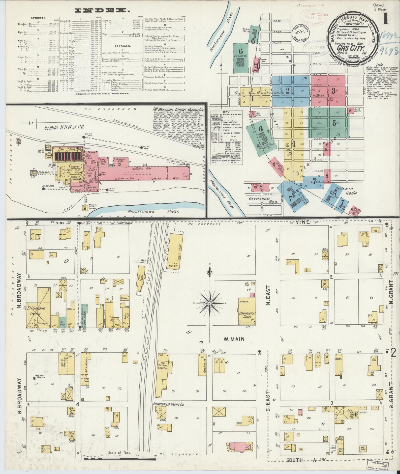 Sanborn Fire Insurance Map from Gas City, Grant County, Indiana (1898), Sheet #0001 - Complete Map Set gallery image, historic Sanborn map, vintage wall art, Indiana Indiana