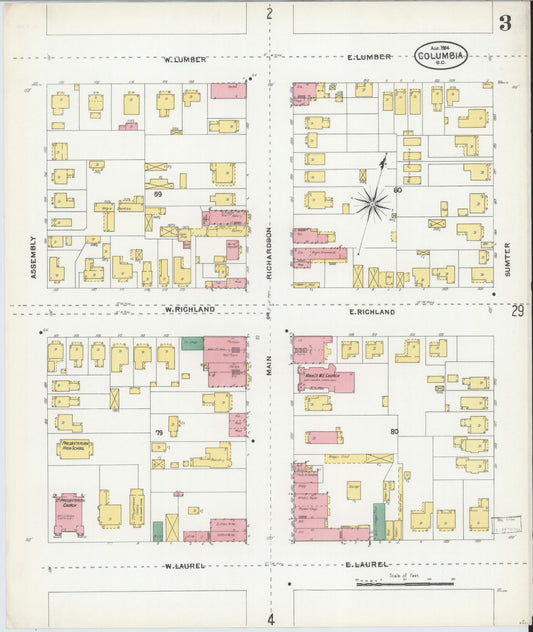 Sanborn Fire Insurance Map from Columbia, Richland County, South Carolina (1904), Sheet #0003 - Historic Sanborn Fire Insurance Map Print, vintage old map wall art, antique decor, genealogy gift, South Carolina South Carolina map