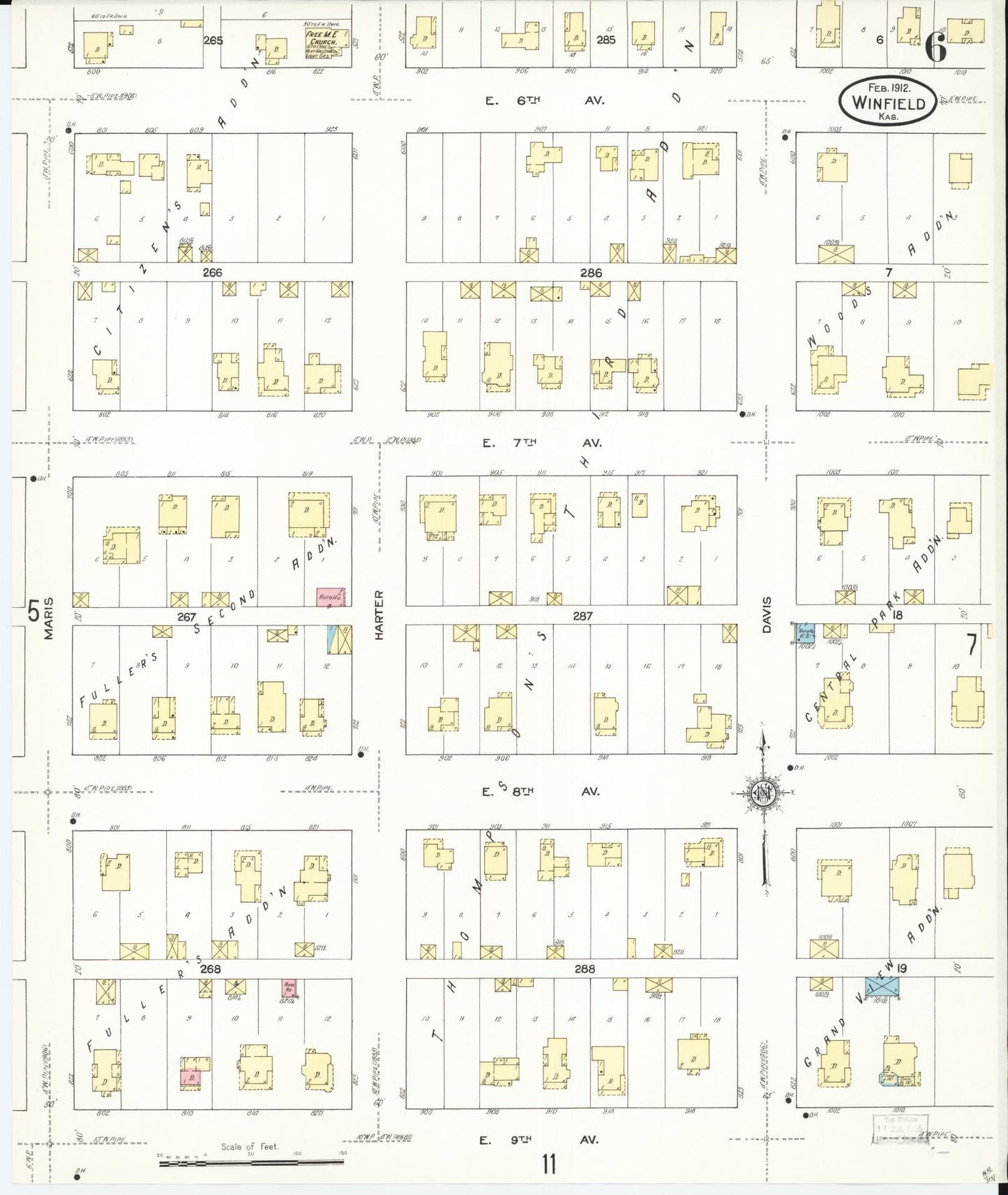 Sanborn Fire Insurance Map from Winfield, Cowley County, Kansas (1912), Sheet #0006 - Historic Sanborn Fire Insurance Map Print, vintage old map wall art, antique decor, genealogy gift, Kansas Kansas map