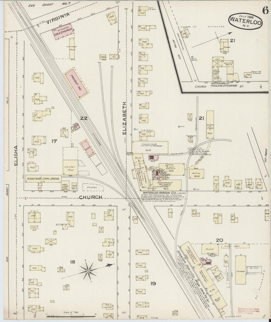 Sanborn Fire Insurance Map from Waterloo, Seneca County, New York (1886), Sheet #0006 - Historic Sanborn Fire Insurance Map Print, vintage old map wall art, antique decor, genealogy gift, New York New York map