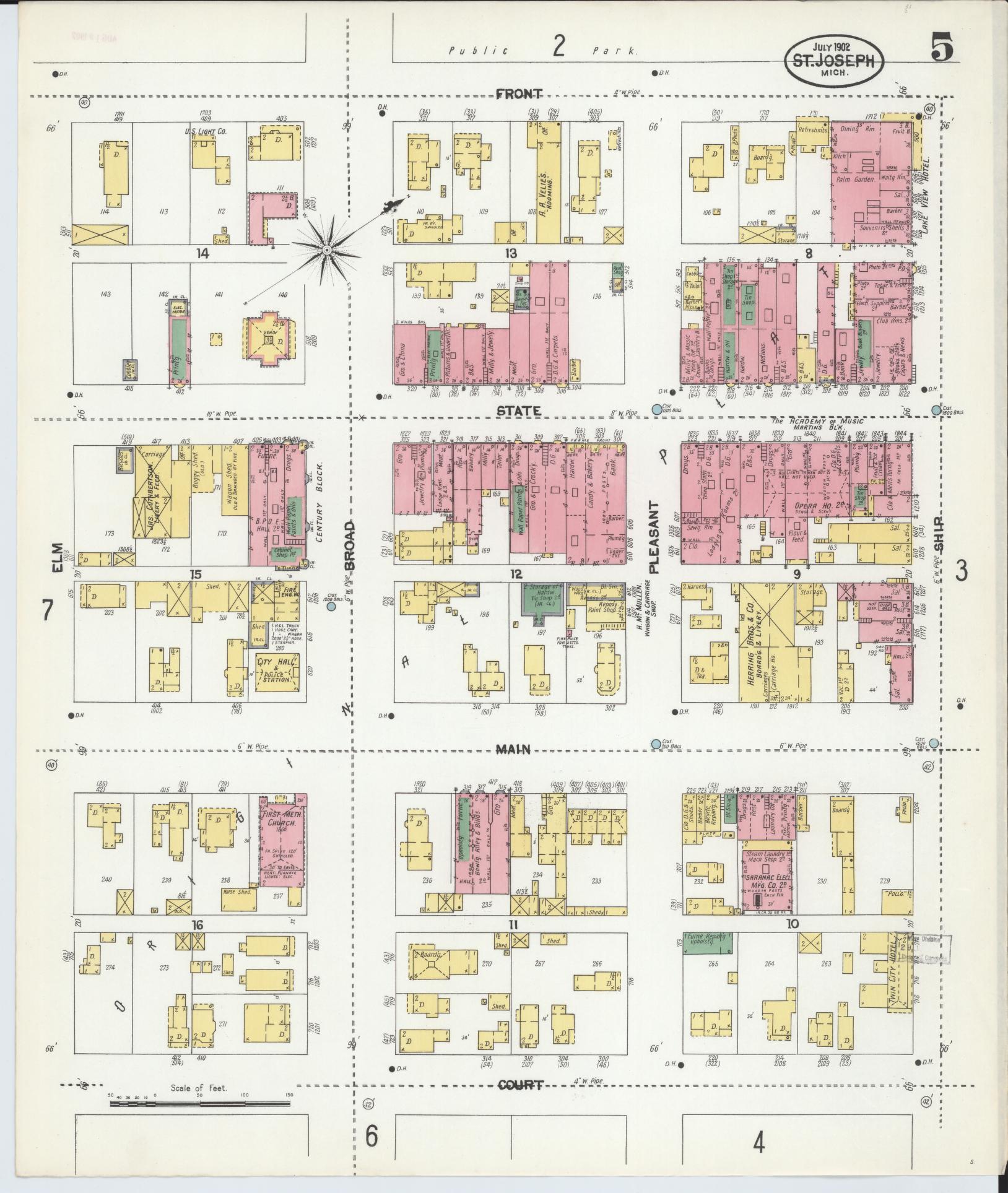 Sanborn Fire Insurance Map from Saint Joseph, Berrien County, Michigan (1902), Sheet #0005 - Complete Map Set gallery image, historic Sanborn map, vintage wall art, Michigan Michigan