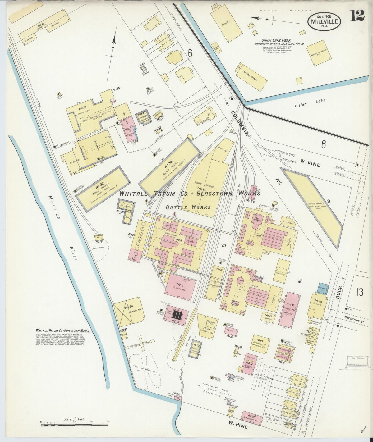 Sanborn Fire Insurance Map from Millville, Cumberland County, New Jersey (1908), Sheet #0012 - Historic Sanborn Fire Insurance Map Print, vintage old map wall art, antique decor, genealogy gift, New Jersey New Jersey map