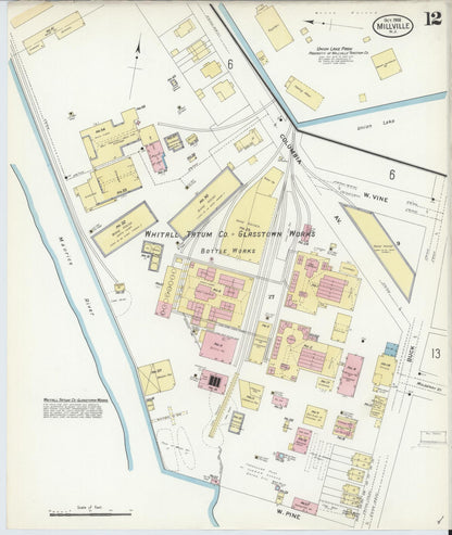 Sanborn Fire Insurance Map from Millville, Cumberland County, New Jersey (1908), Sheet #0012 - Historic Sanborn Fire Insurance Map Print, vintage old map wall art, antique decor, genealogy gift, New Jersey New Jersey map